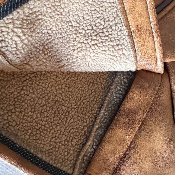 S Cult Of Individuality NEW NWT Brown Faux Leather Sherpa Peacoat Jacket Small - Picture 12 of 13
